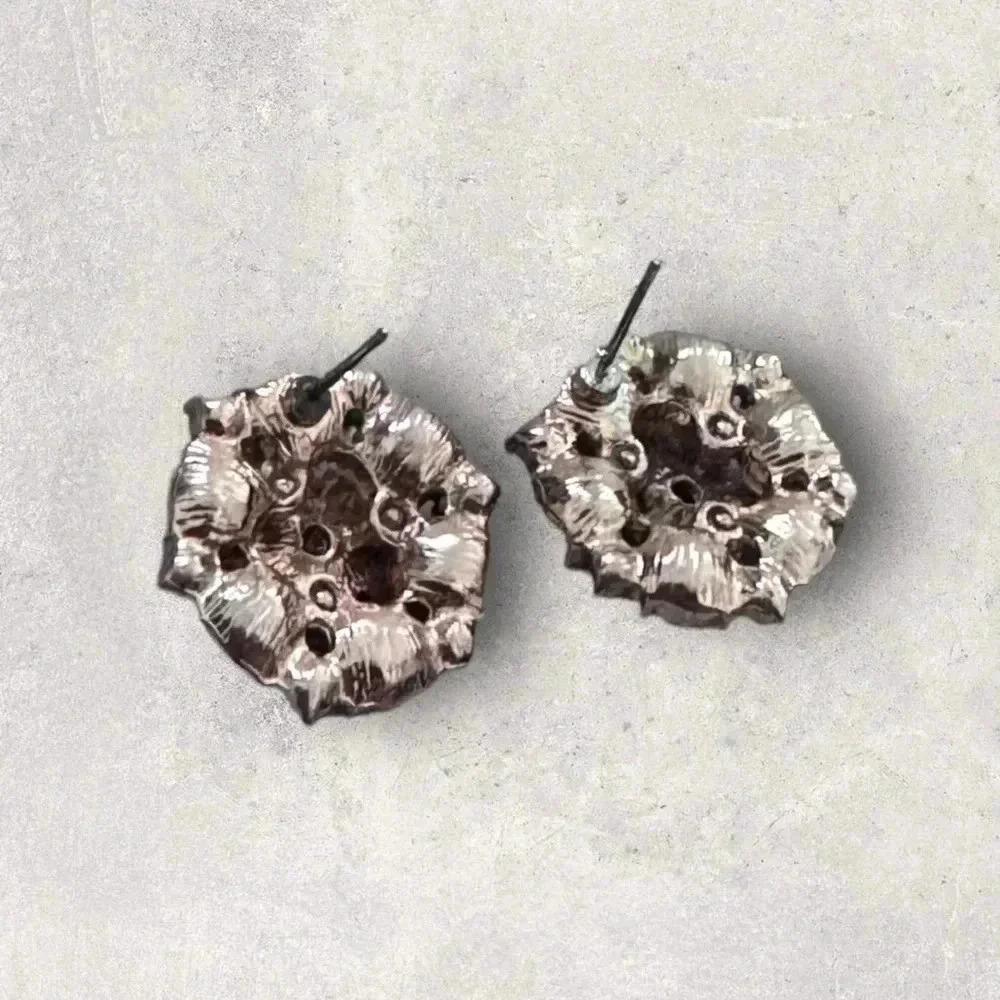 Clear Layered Rhinestone High End Gold Tone Pink Jewels Studs - Picture 3 of 4